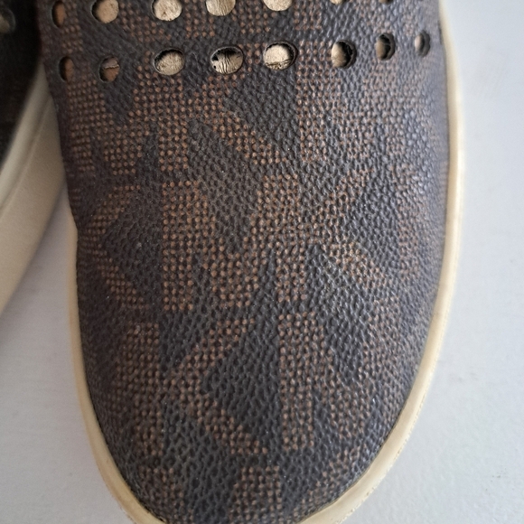 MK Michael KORS Keaton loafer shoes flats slip on laser cut out brown gold 6.5 - Picture 10 of 10